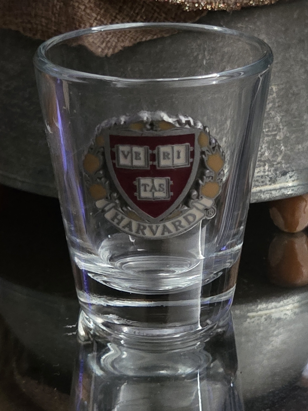 Harvard University Veritas Crest Shot Glass Raised Emblem Collegiate Barware